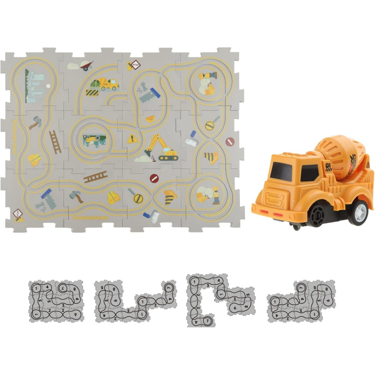 Детский электрический автотрек-пазл H32 с бетоновозом интерактивная гоночная трасса для малышей - фото 5 Детский электрический автотрек-пазл H32 с бетоновозом интерактивная гоночная трасса для малышей - фото 5