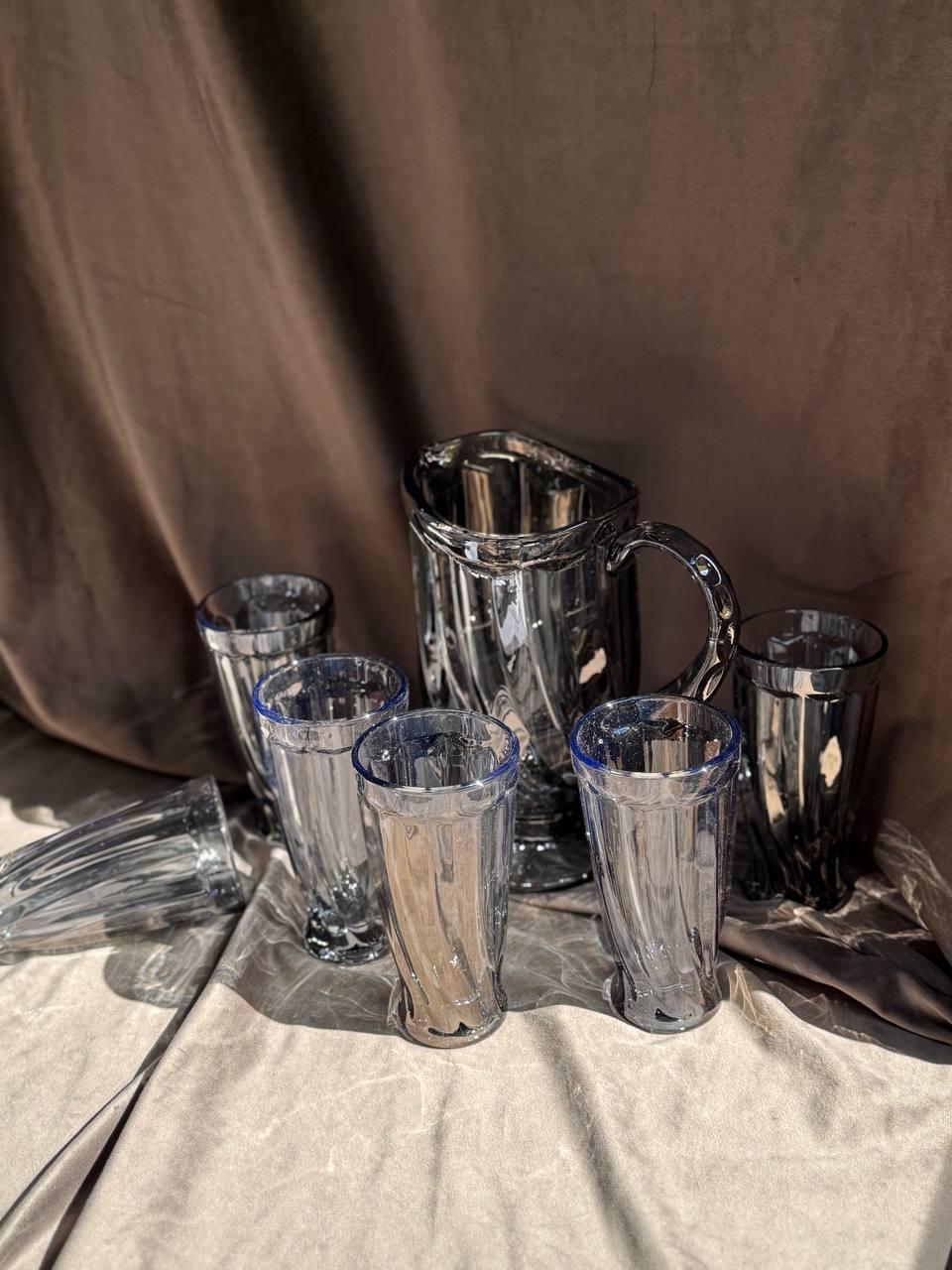 Кухонный набор Yiwu графин 1,5 л и стеклянные стаканы для напитков 6 шт. по 250 мл Серый (2765008777)