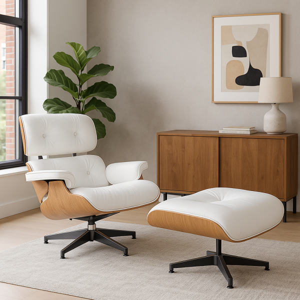 Кресло с отоманкой Релакс кожа Белый/Ясень (30584992) - фото 2