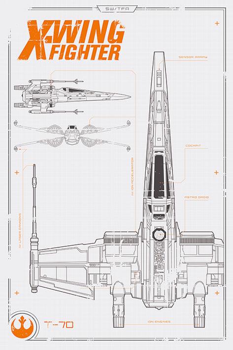 Постер плакат Звёздные Войны Эпизод VII/Star Wars Episode VII The Force Awakens X-Wing Fighter Plans 61x91,5 см