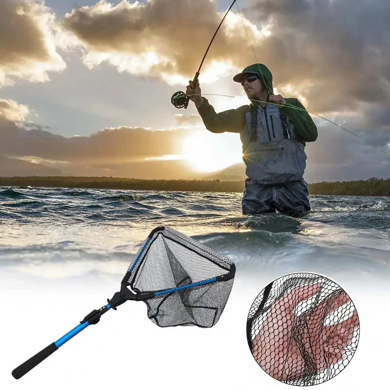 Сачок рибальський телескопічний 94х33 см Blue - фото 6