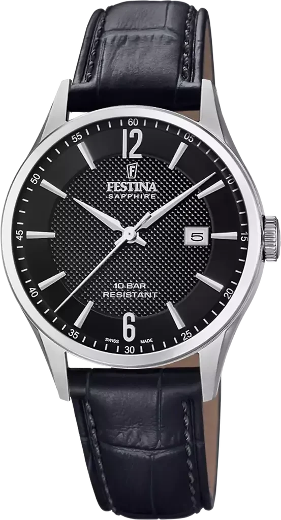 Наручные часы мужские Festina Classics F20007/4 со стальным корпусом/водозащитой 100 м и черным циферблатом