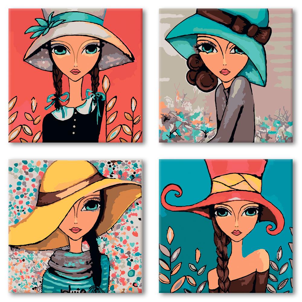 Картина по номерам Идейка Полиптих Яскраві дівчата 18х18 см 4 шт. (skl-KNP013)