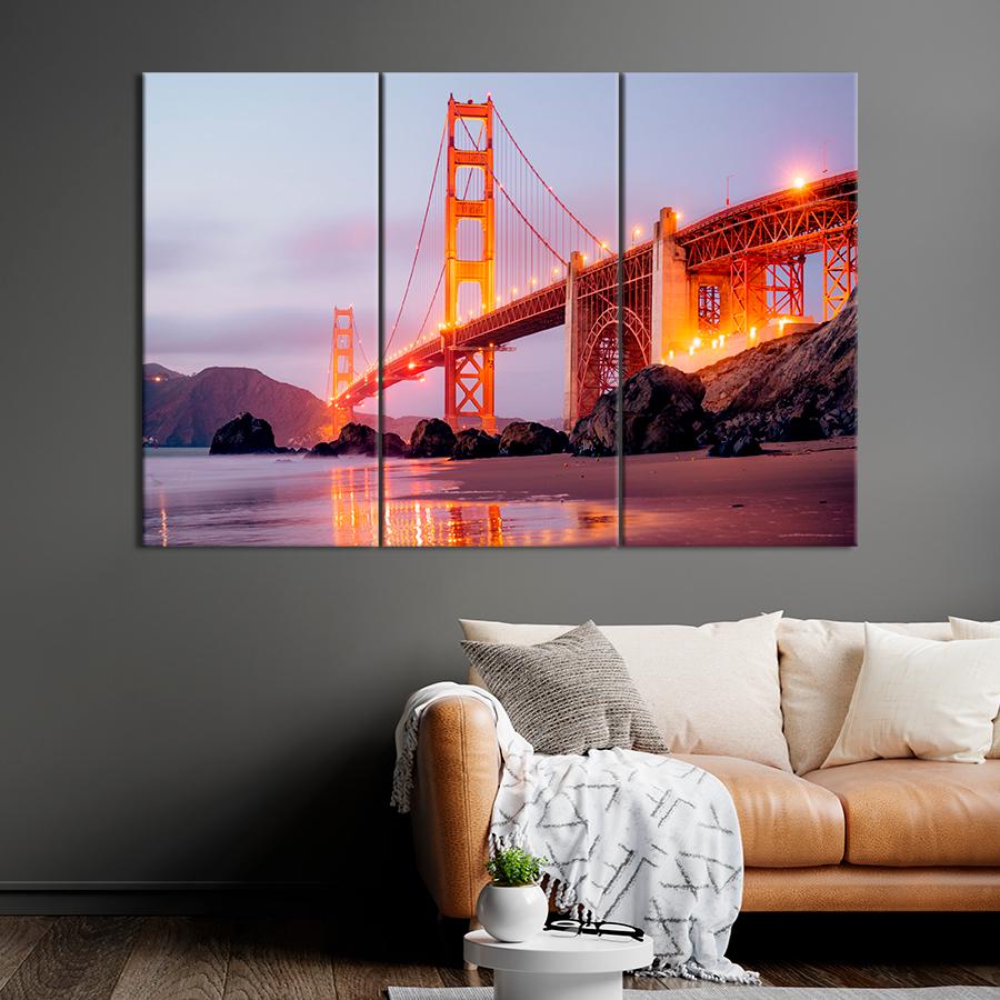 Картина міста Яскраві вогні на мосту Золоті Ворота 128x81 см (A574-3)