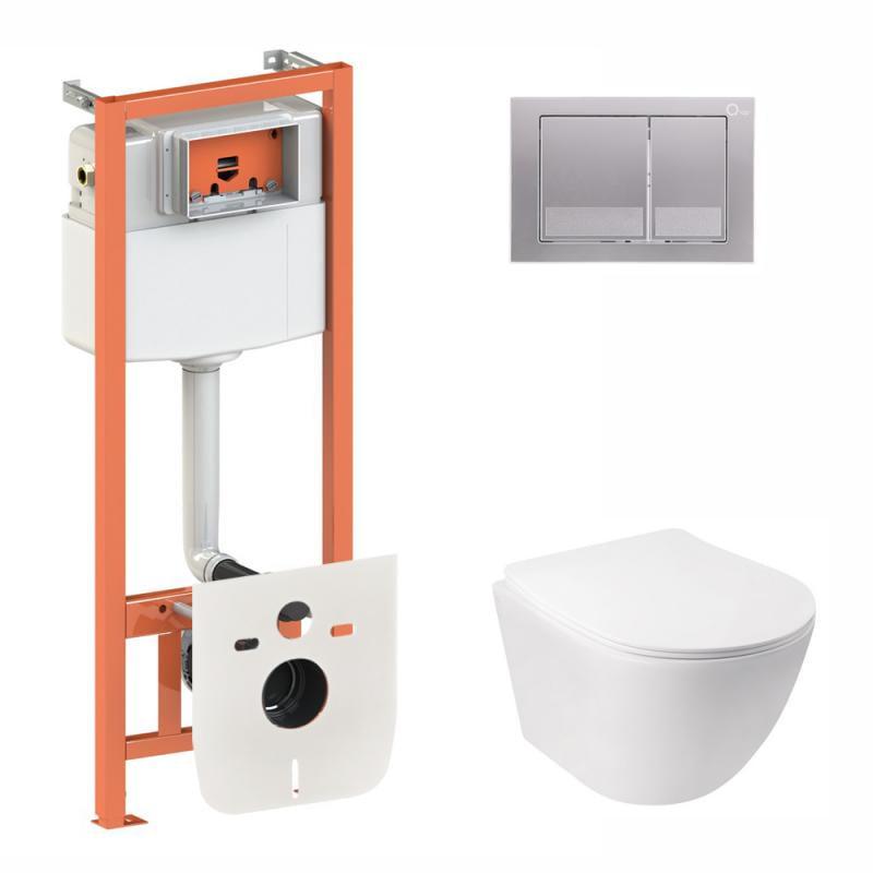 Инсталляция 3в1 Qtap Nest QT0133M425 с панелью смыва квадратной QT0111M06029SAT и унитазом с сиденьем Jay QT07335176W (30344644)