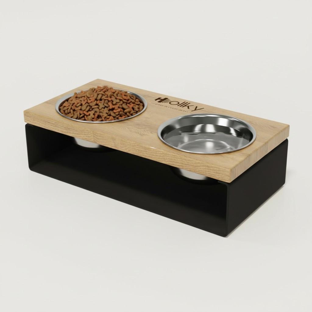 Миски на подставке из цельного металлического листа для собак и котов Hollky SteelWood S 2х0,45 л (SWS-36188-BLNT) - фото 2