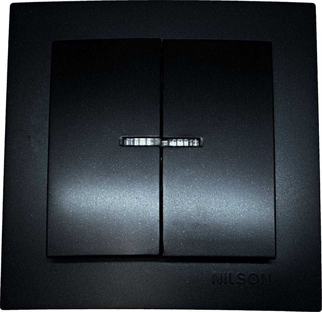 Вимикач двоклавішний Nilson Touran з підсвіткою Чорний матовий (27551026)