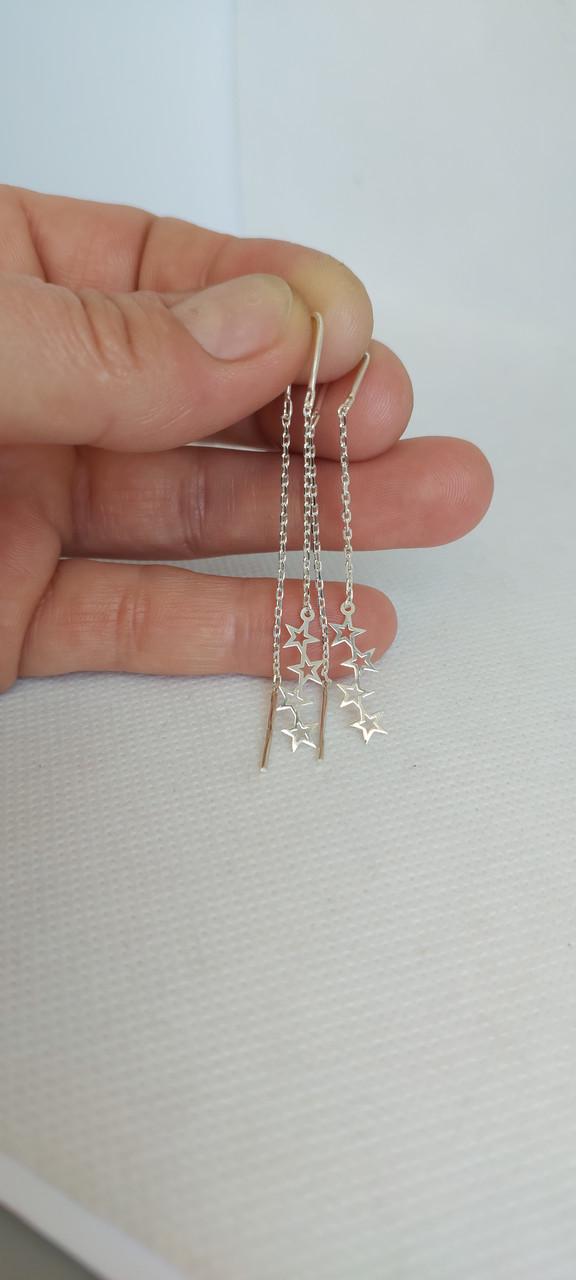 Серьги серебряные протяжки Звездочки 925 проба (29912982) - фото 3 Серьги серебряные протяжки Звездочки 925 проба (29912982) - фото 3