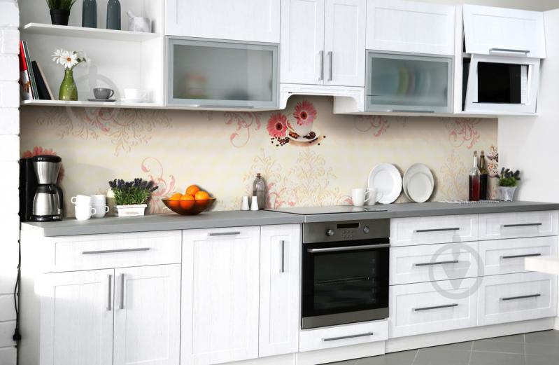 Скинали на кухню Zatarga «Герберы и кофе» 600х3000 мм виниловая 3Д наклейка кухонный фартук самоклеящаяся