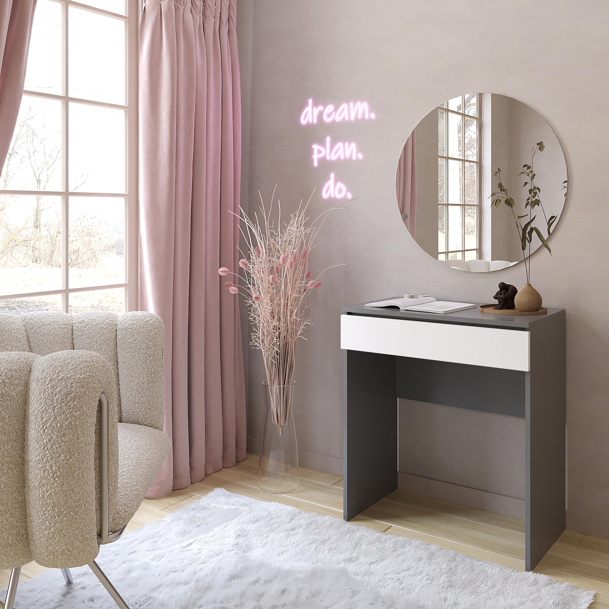 Туалетний столик з круглим дзеркалом ТЗ-софт 750x700x450 мм Антрацит/Белый - фото 1