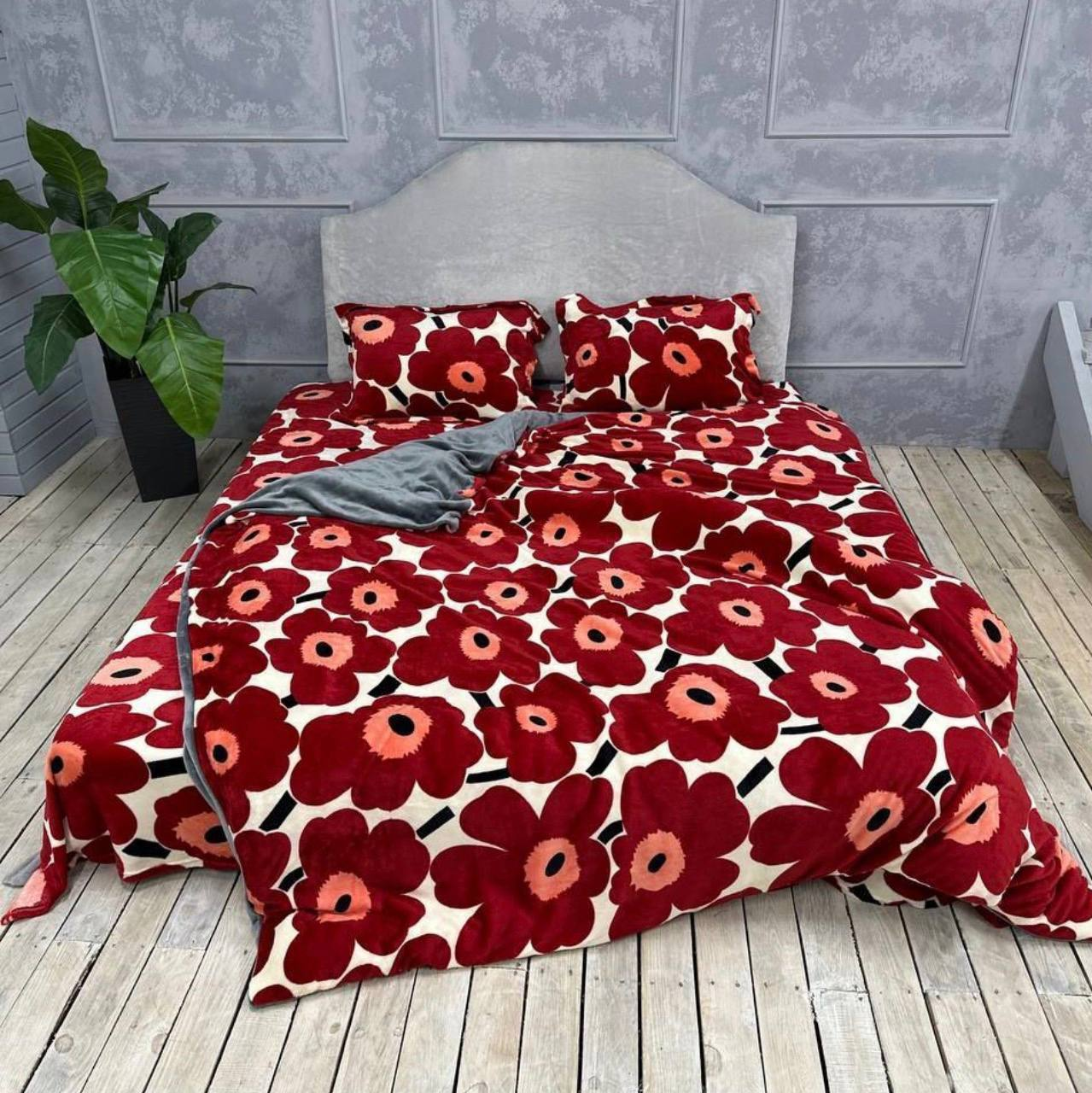 Постільна білизна плюшева мікрофібра пухнаста полуторний 50х70 см Червоний із білим