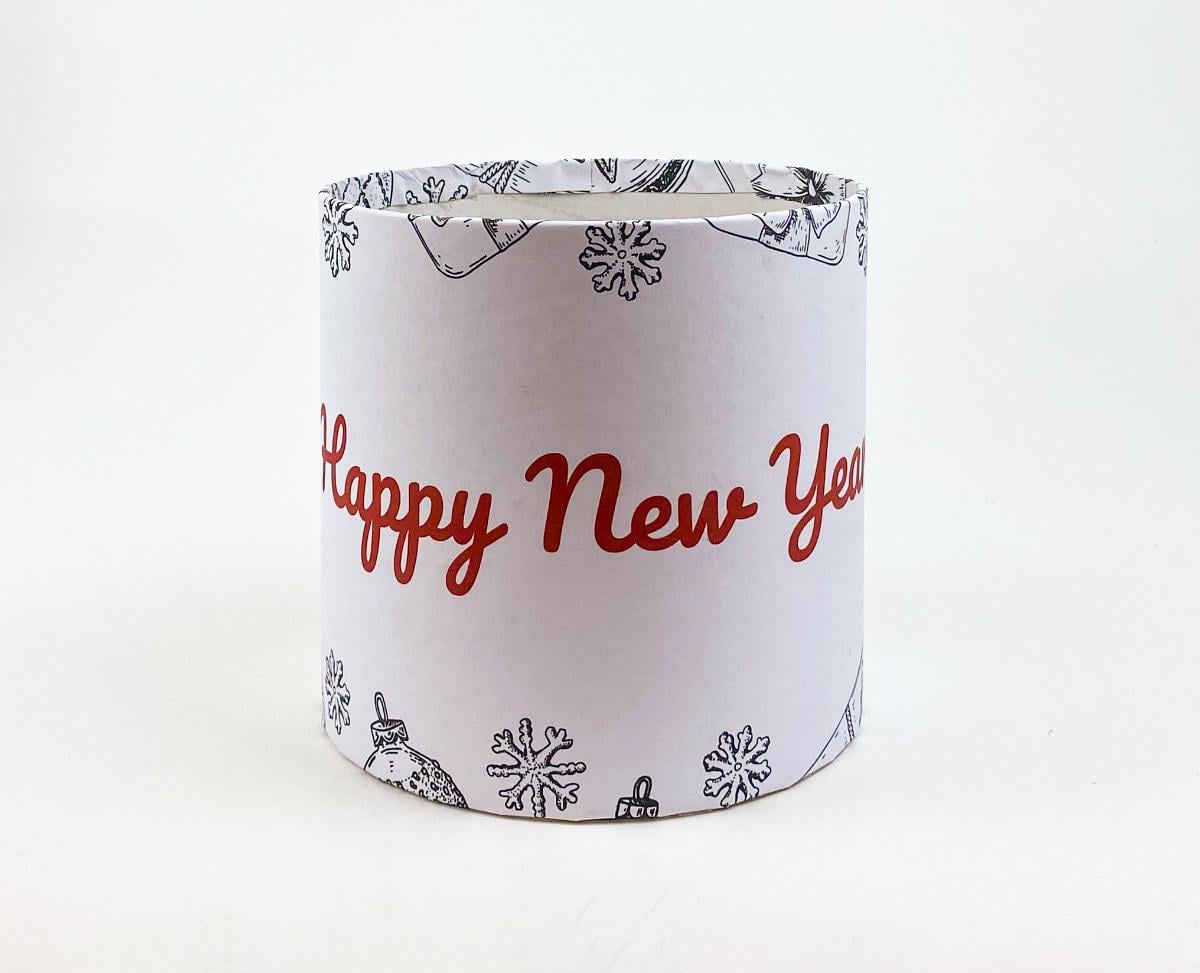 Коробка подарункова кругла "Happy New Year" 15х15 см Білий (5553)