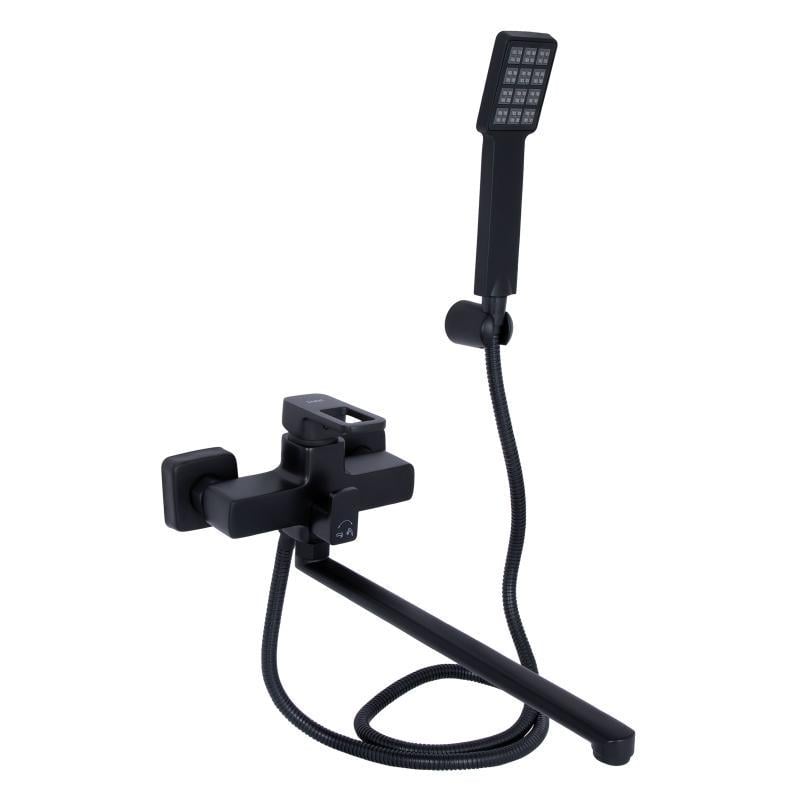 Змішувач для ванни Lidz Wawel 005 з поворотним виливом з душовим гарнітуром Black (LDWAW005BLA45394)