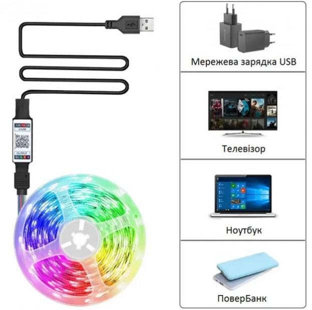 Светодиодная лента LED RGB 5050 с Bluetooth водостойкая USB 10 м - фото 2