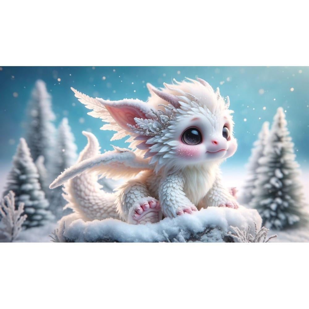 Алмазная мозаика Dreamtoys Белый дракон в зимнем лесу 20x20 см (S10006)