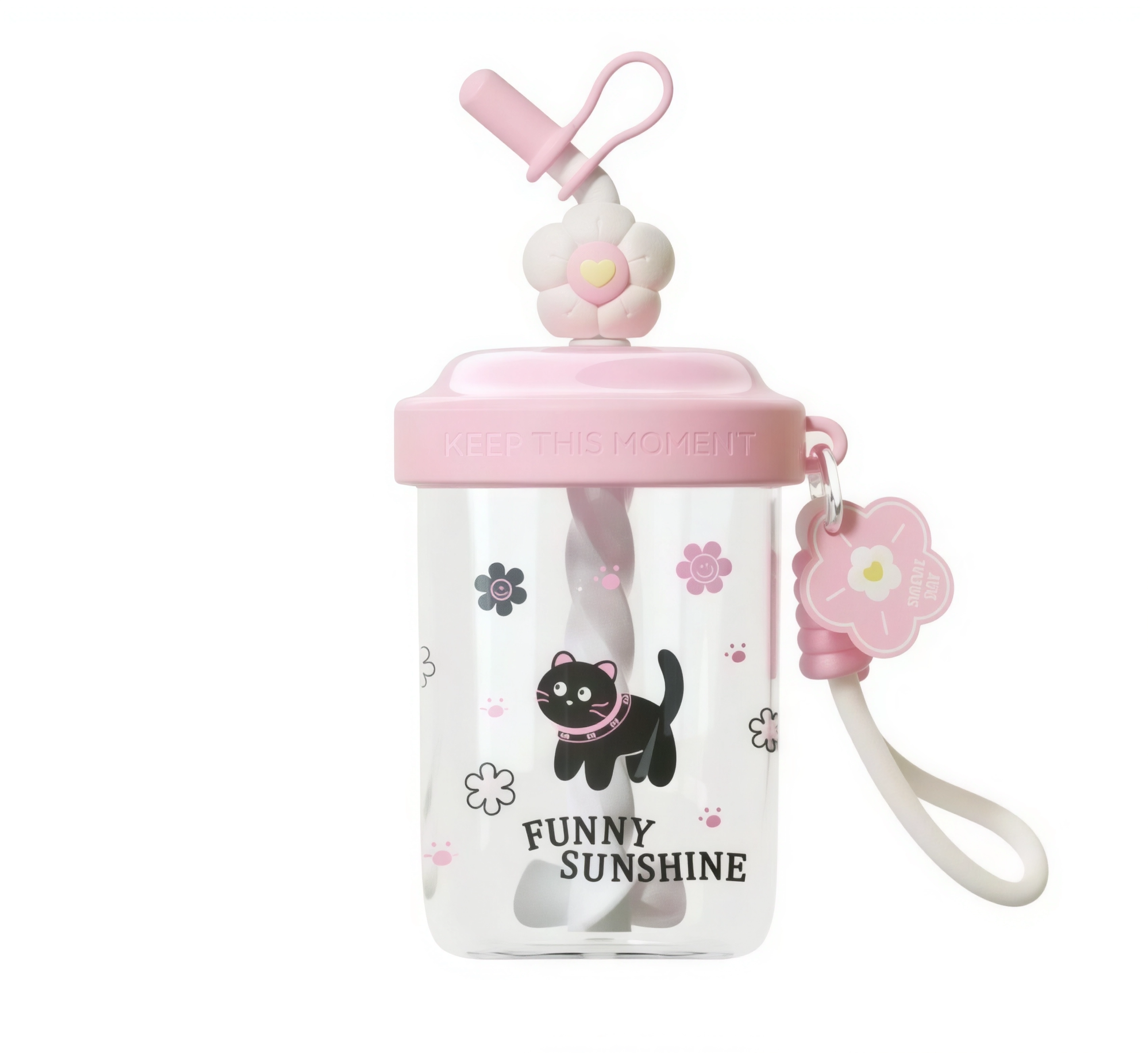 Шейкер Кошка с венчиком и трубочкой 580 мл Розовый (2695937433)