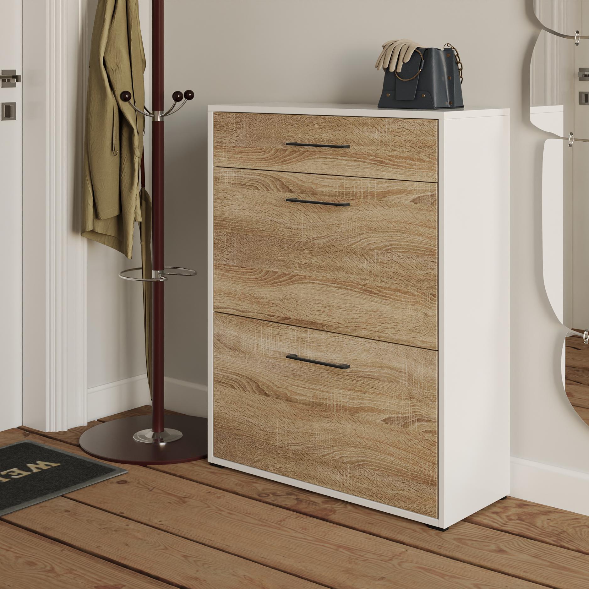 Тумба для обуви на 3 ящика T-207 700х280х920 мм Белый/Дуб Сонома