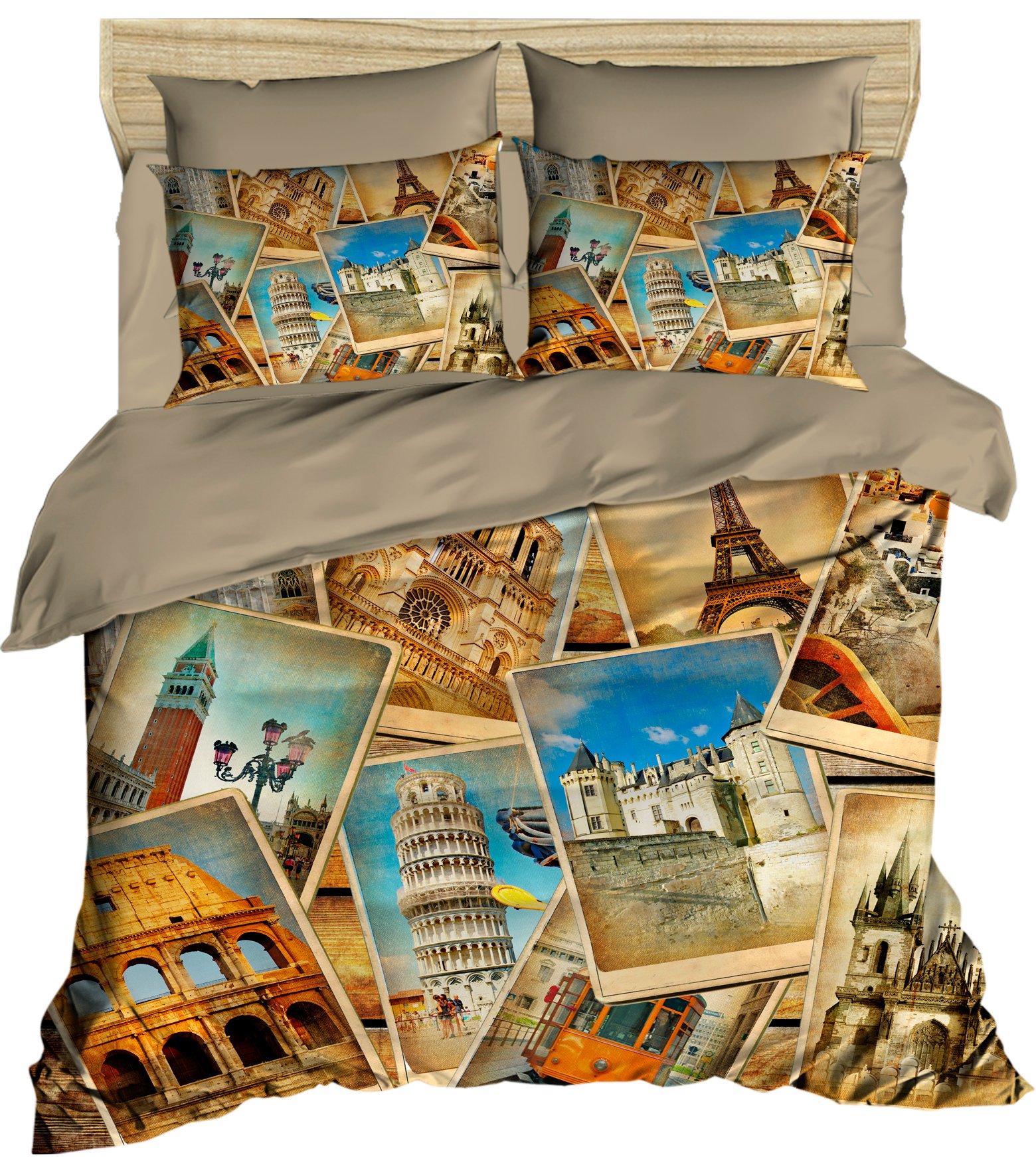 Комплект постільної білизни LIGHTHOUSE ranforce+3D Postcards 200х220/4х50х70 Комплект постільної білизни LIGHTHOUSE ranforce+3D Postcards 200х220/4х50х70