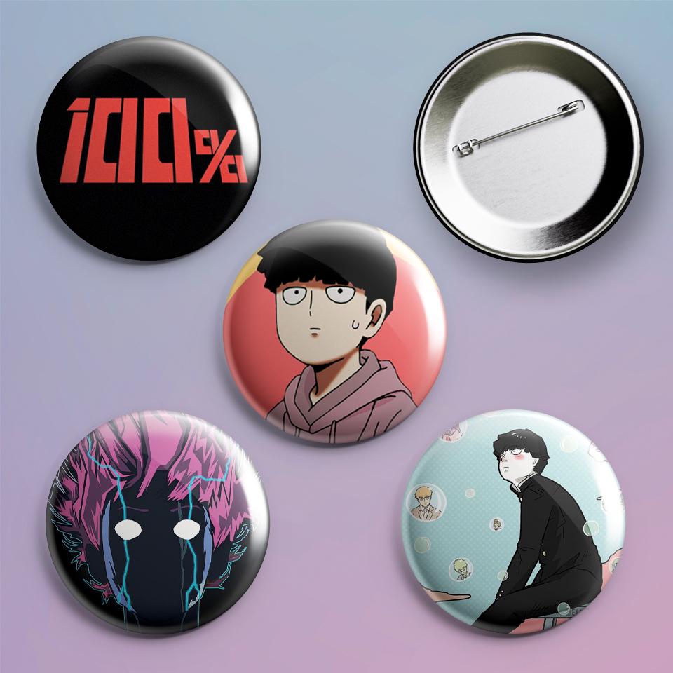 Значки на рюкзак з принтом аніме Mob Psycho 100 4 шт.