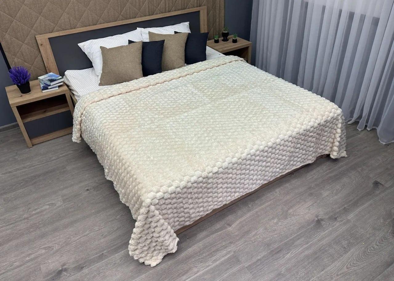 Плед Соты с большой клеточкой евро 200х230 см Молочный (Д-am-shahmatka-011)