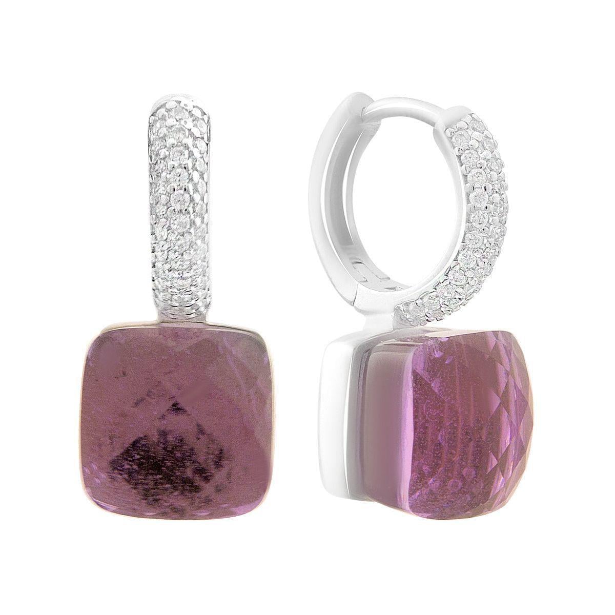Серьги серебряные LoveR с фианитами и розовой вставкой