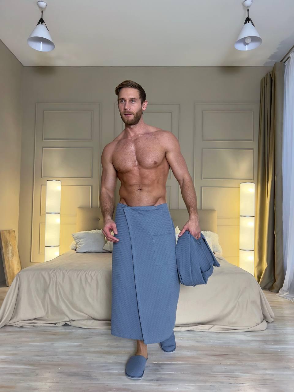 Подарочный набор для бани мужской COSY вафельный килт/полотенце/тапки XL Маренго (703Cb211S801) - фото 3