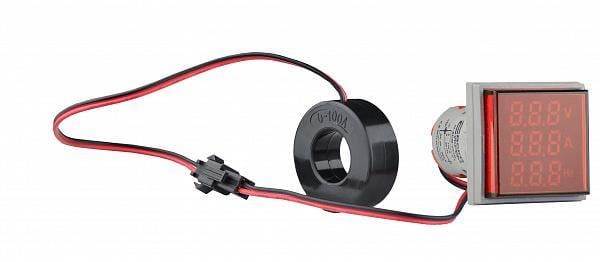 Амперметр-вольтметр-Частотомер цифровой АСКО-УКРЕМ U-ADM-VAHz 5-100А 50-500V AC 5-99Hz квадратный ø 22 мм Красный (A0190010193)