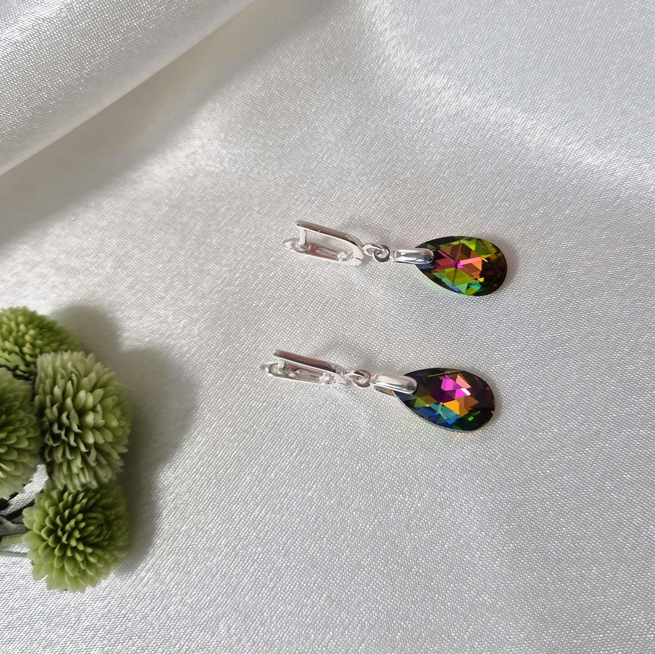 Сережки крапельки з каменями сваровськи срібло 925 проби 3,80 г (56106-16) - фото 7