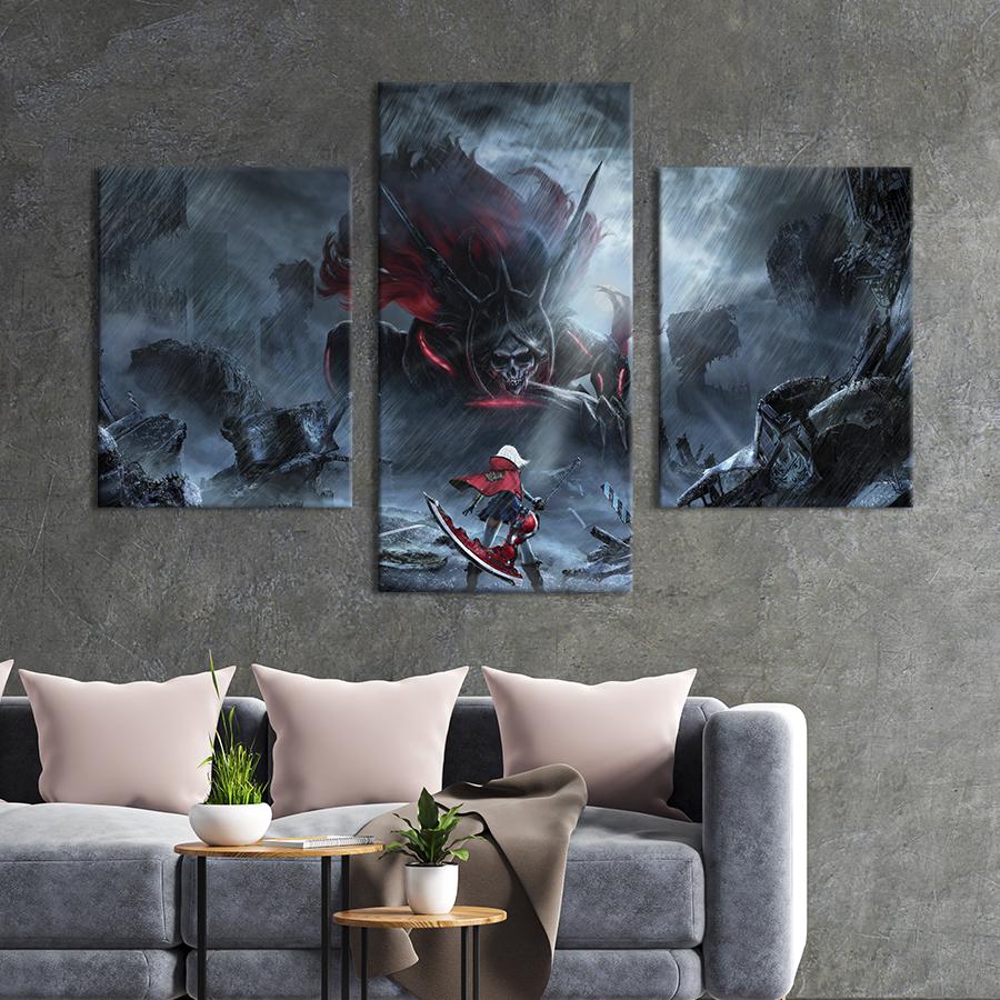 Картина на холсте триптих Смертельное сражение в аниме 96x60 см (1020-32)