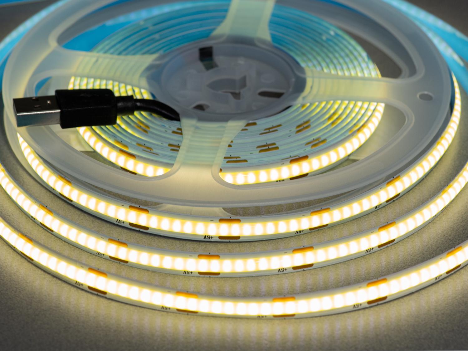 Світлодіодна стрічка COB 5В з USB 320 діодів на метр 8 мм Нейтральний білий (P5-COB-320-NW-20-8) - фото 1 Світлодіодна стрічка COB 5В з USB 320 діодів на метр 8 мм Нейтральний білий (P5-COB-320-NW-20-8) - фото 1