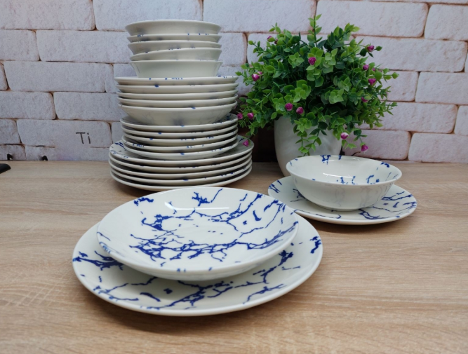 Столовый сервиз  OMS TULU фарфор 6 персон 24 шт. Marble Blue (KL24-Marble Blue) - фото 3