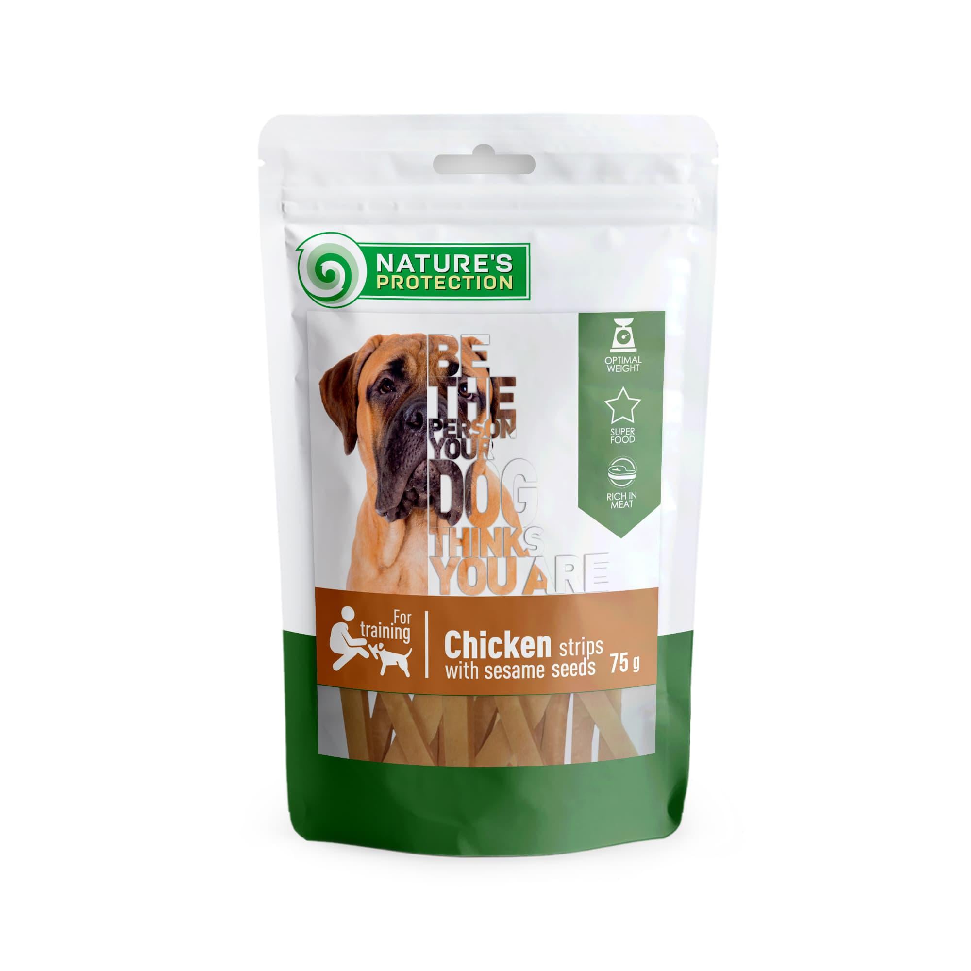 Лакомство для собак Nature's Protection chicken strips with sesame 75 г