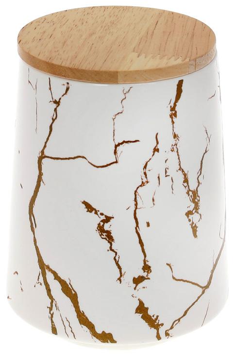 Банка фарфоровая Мраморная Роскошь с бамбуковой крышкой 720 мл Белый/Золотой (BD-805-708)