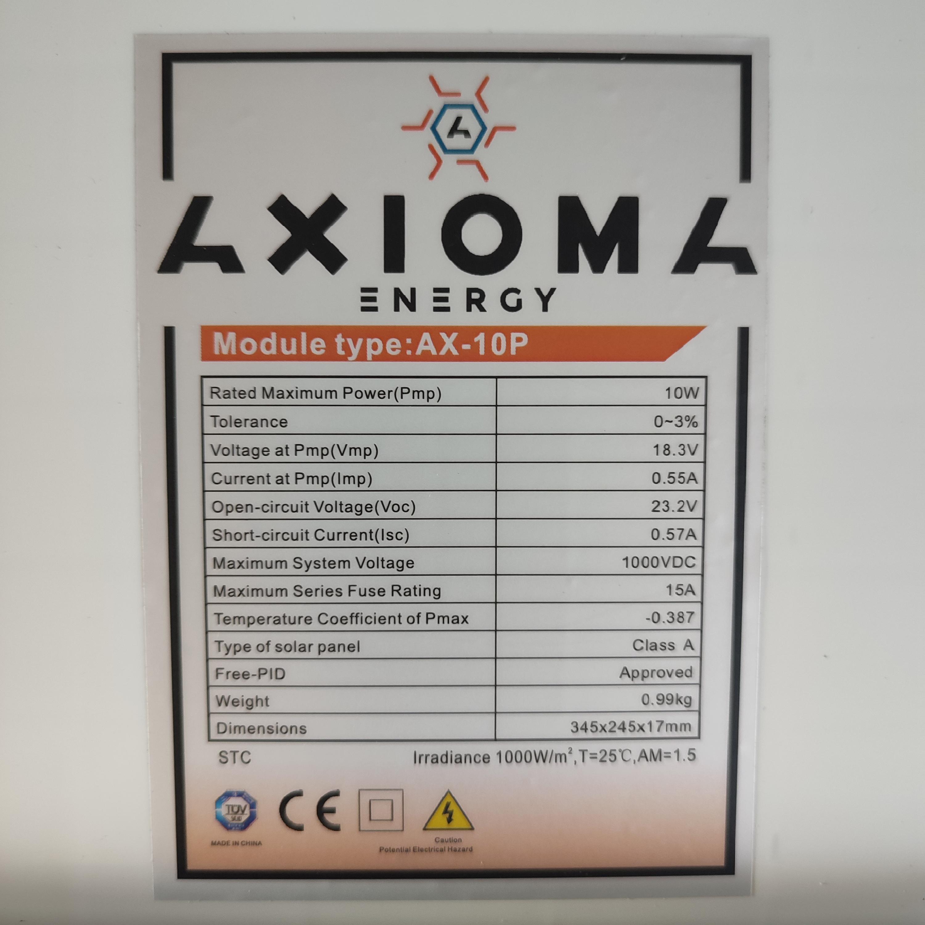 Батарея сонячна Axioma Energy AX-10P Mono полікристалічна панель без з'єднувальних кабелів фотомодуль 10 Вт 345x245x17 мм (AX-10P) - фото 3