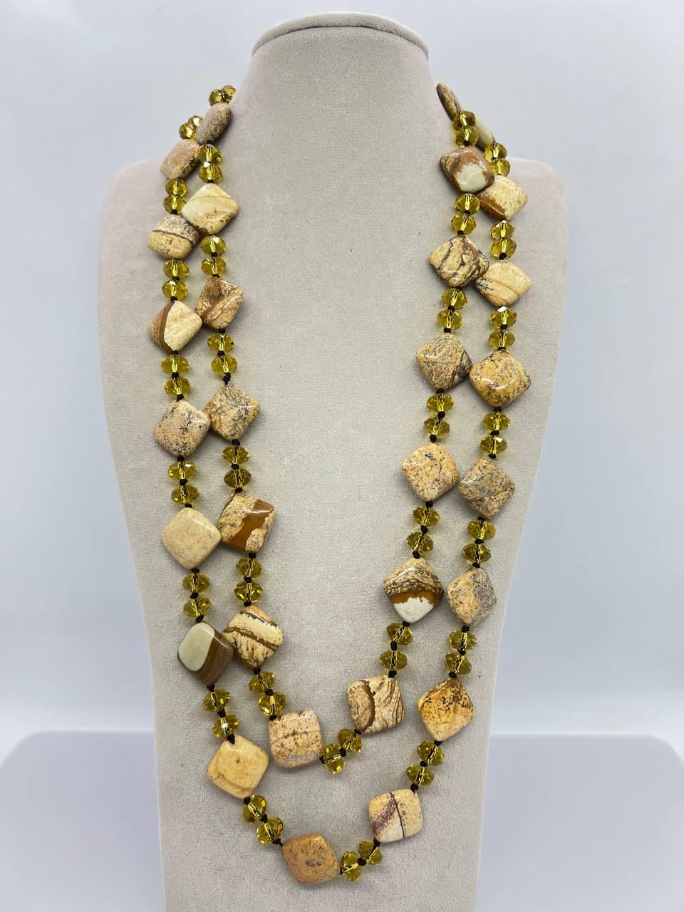 Бусы яшма и хрусталь 120 см Коричневый (11030)