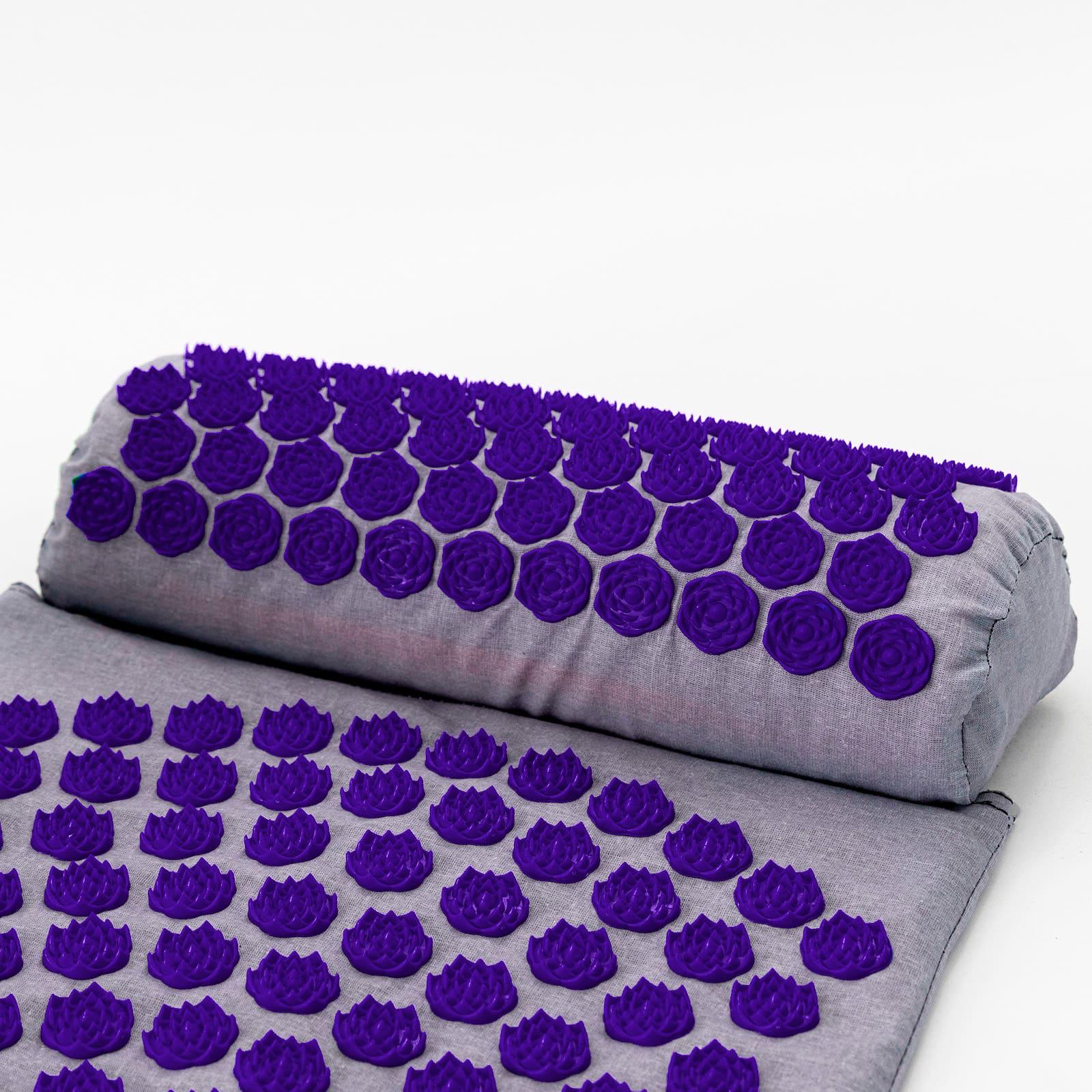 Килимок масажний Аплікатор Кузнєцова/валик/подушка для спини/шиї/ніг OSPORT Lotus Set Сіро-фіолетовий (n-0003) - фото 2