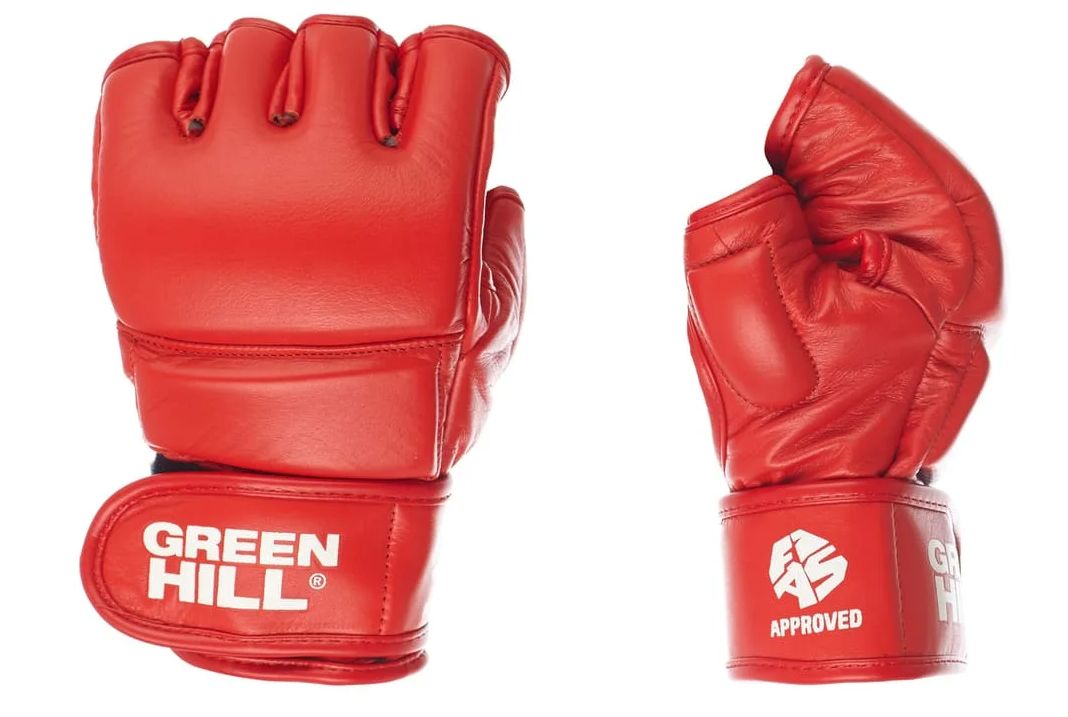 Рукавички для бойового самбо Green Hill ліцензовані FIAS штучна шкіра L Червоний (8585053829520)