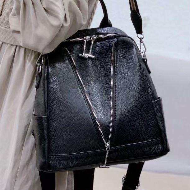 Рюкзак женский кожаный с ремнем Черный (35538)