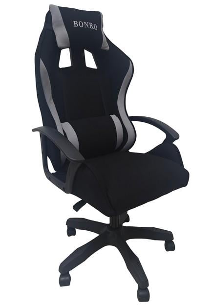Кресло геймерское Bonro B-944 тканевое с двумя подушками Черно-серый (29528876)