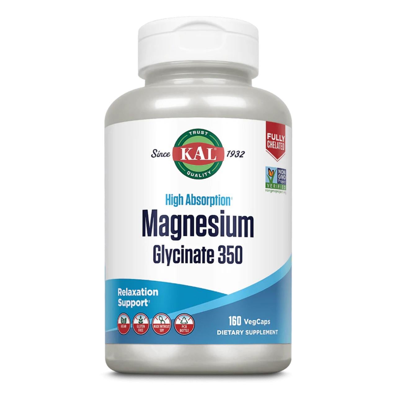 Магний глицинат KAL High Absorption Magnesium Glycinate 350 мг 160 капсул