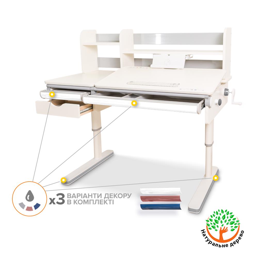Шкільна ергономічна дитяча парта трансформер Mealux Montreal Multicolor з полицею Білий (BD-670 W/MC з полицею) - фото 2 Шкільна ергономічна дитяча парта трансформер Mealux Montreal Multicolor з полицею Білий (BD-670 W/MC з полицею) - фото 2