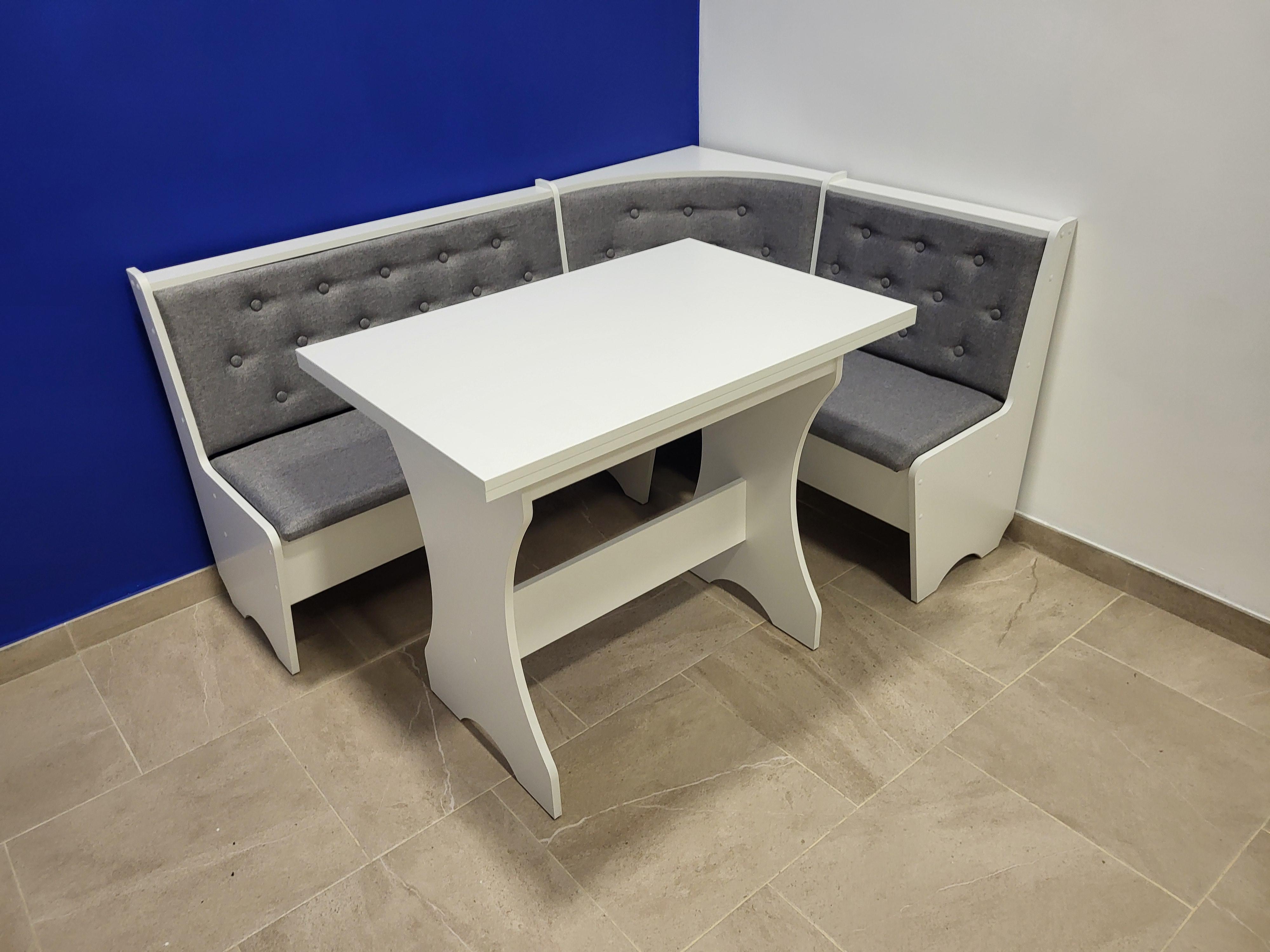 Кухонный уголок Семейный с раскладным столом 113,5х153,5 см Белый/Сильвер (KS-B-S)