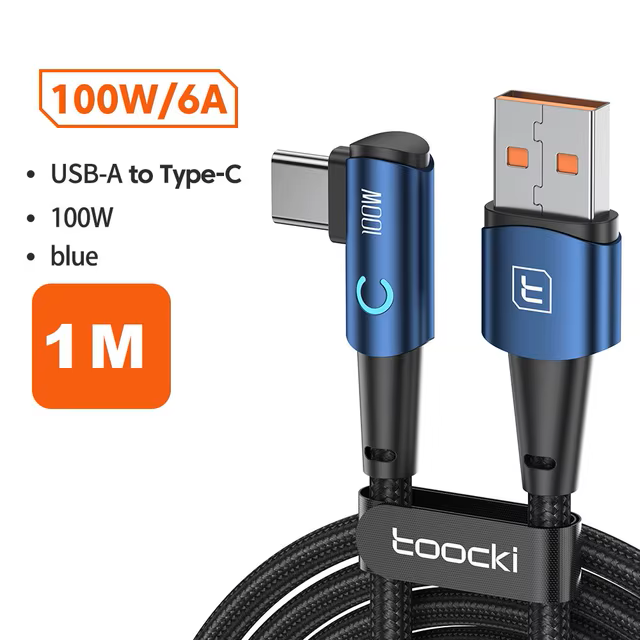ᐉ Кабель Toocki 100w/6A USB A-Type C 1 м Синий (TQ-X25AC1BLU100
