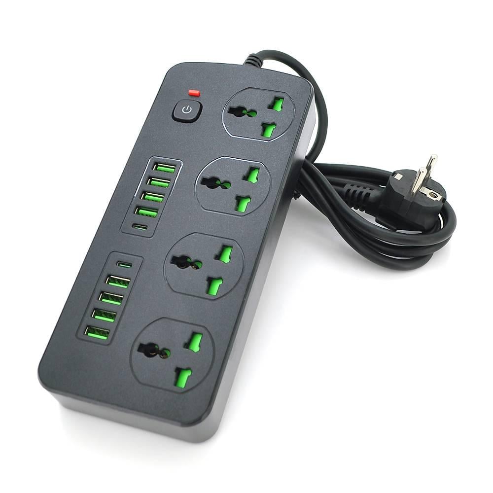 Фільтр мережевий Т25 4 розетки/8 USB/2 PD 3000W перетин 3х0,75 мм 2 м Box Black (30969)
