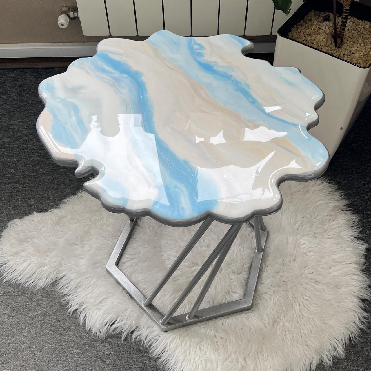 Столик журнальный фигурный из эпоксидной смолы Срез камня 100х80 см