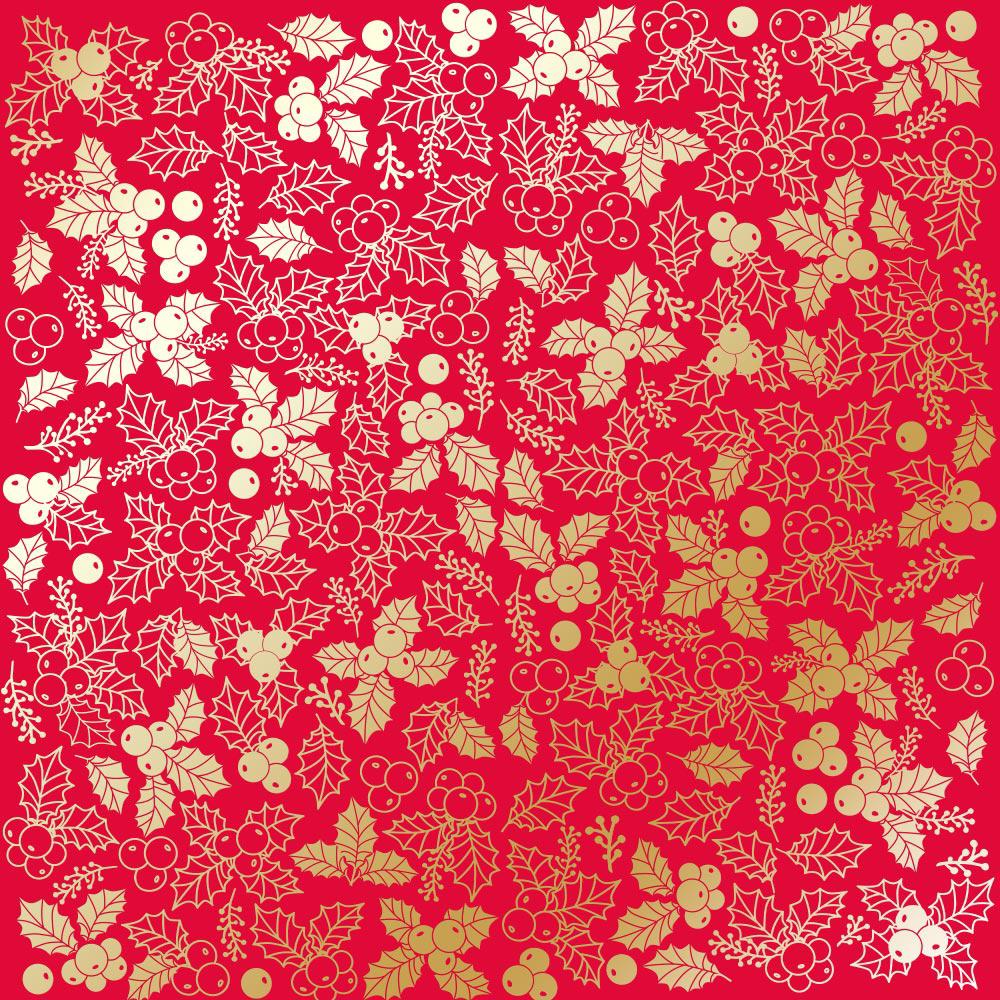 Лист бумаги односторонний Golden Winterberries с фольгированием 30,5х30,5 см Poppy Red