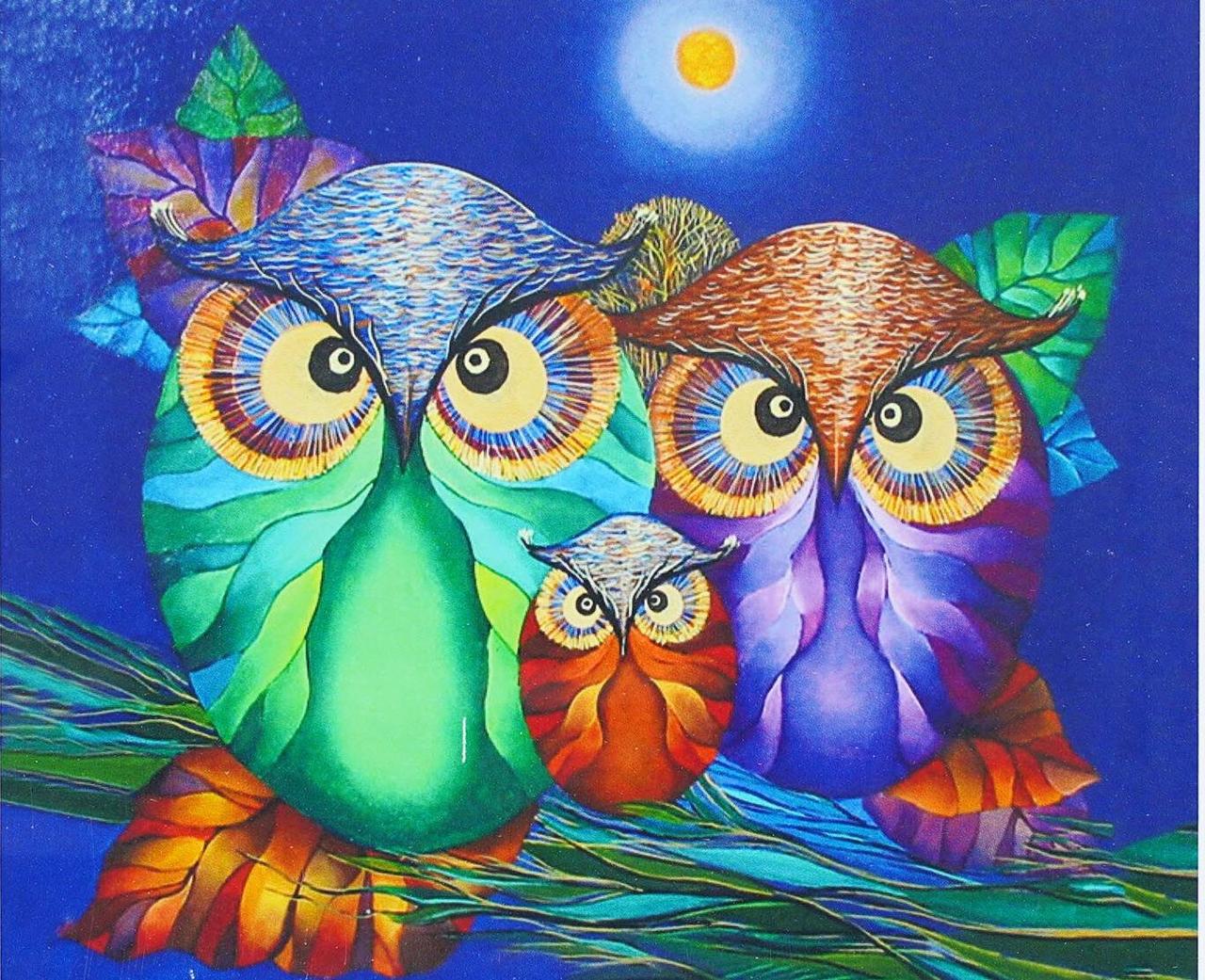 Алмазна мозаїка Сім'я сов на полотні з підрамником 30х40 см (GB78952)