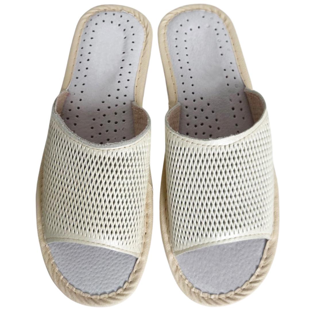 Домашние тапочки женские из натуральной кожи р. 41 Кремовый (2630470967)