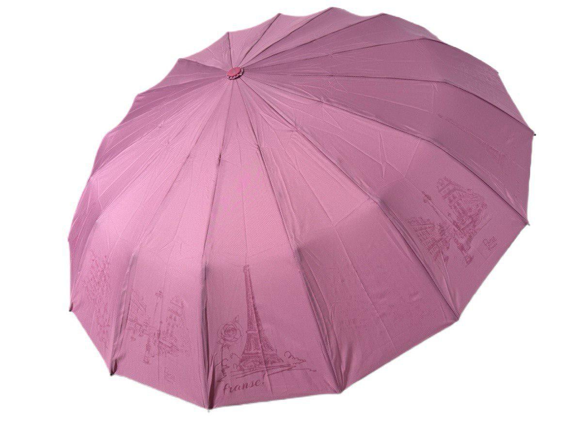 Зонтик автоматический женский Три Слона Эйфелева башня антиветер 16 спиц Розовый (7576/2)