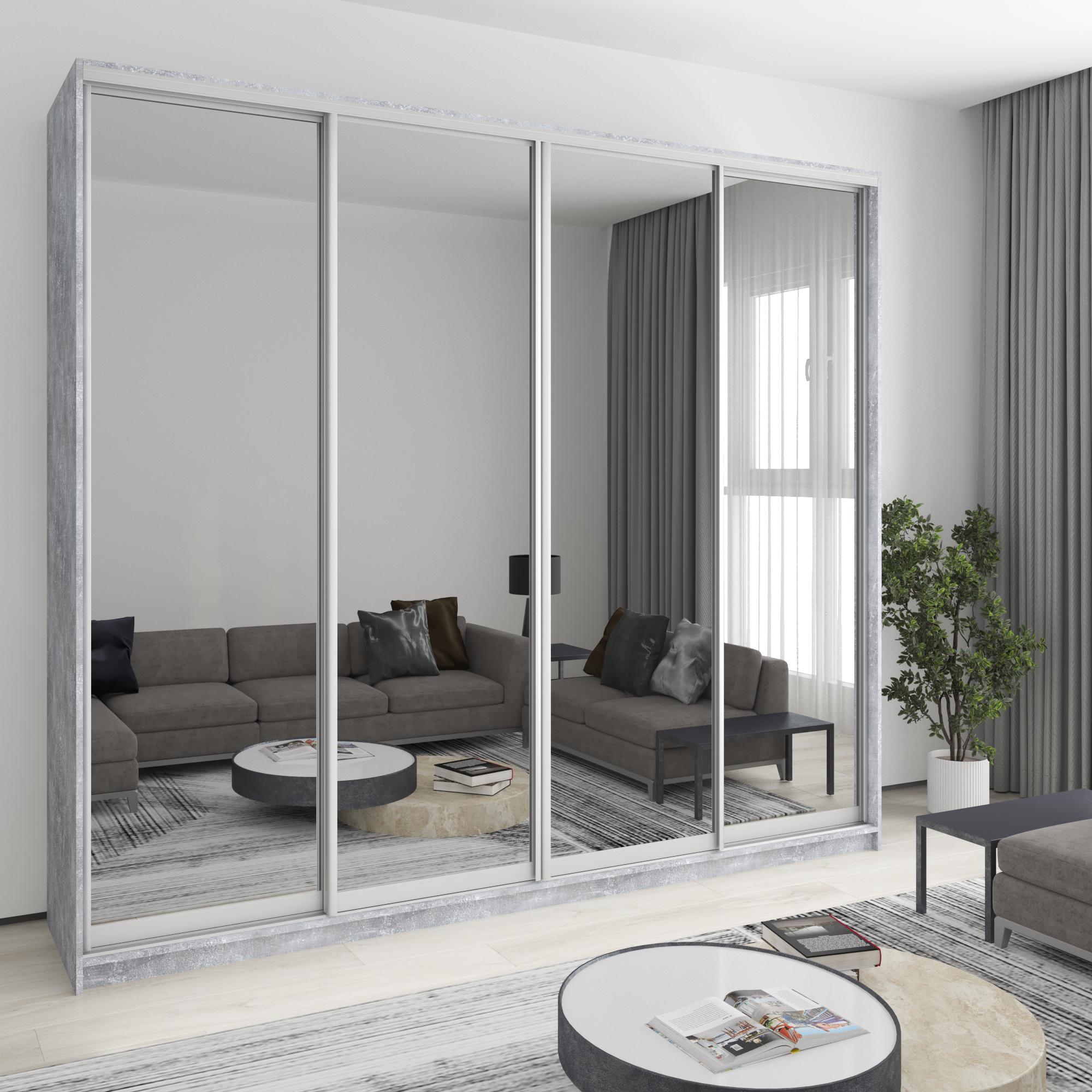 Шкаф-купе четырехдверный MebelStar Комбо AL 4 зеркала 270x60x240 см Бетон (MBS-13416)